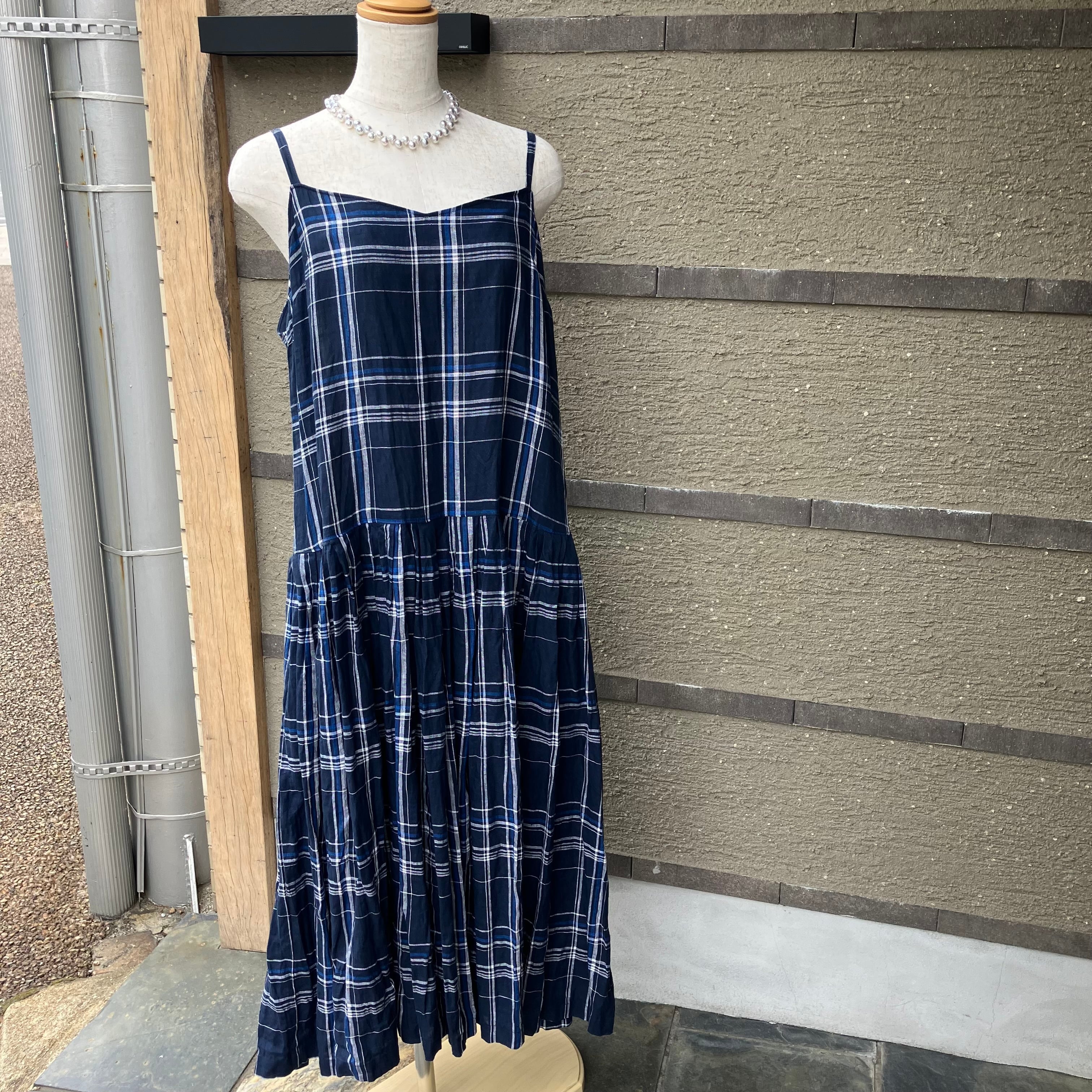 キャミタックワンピース リネンネイビーチェック