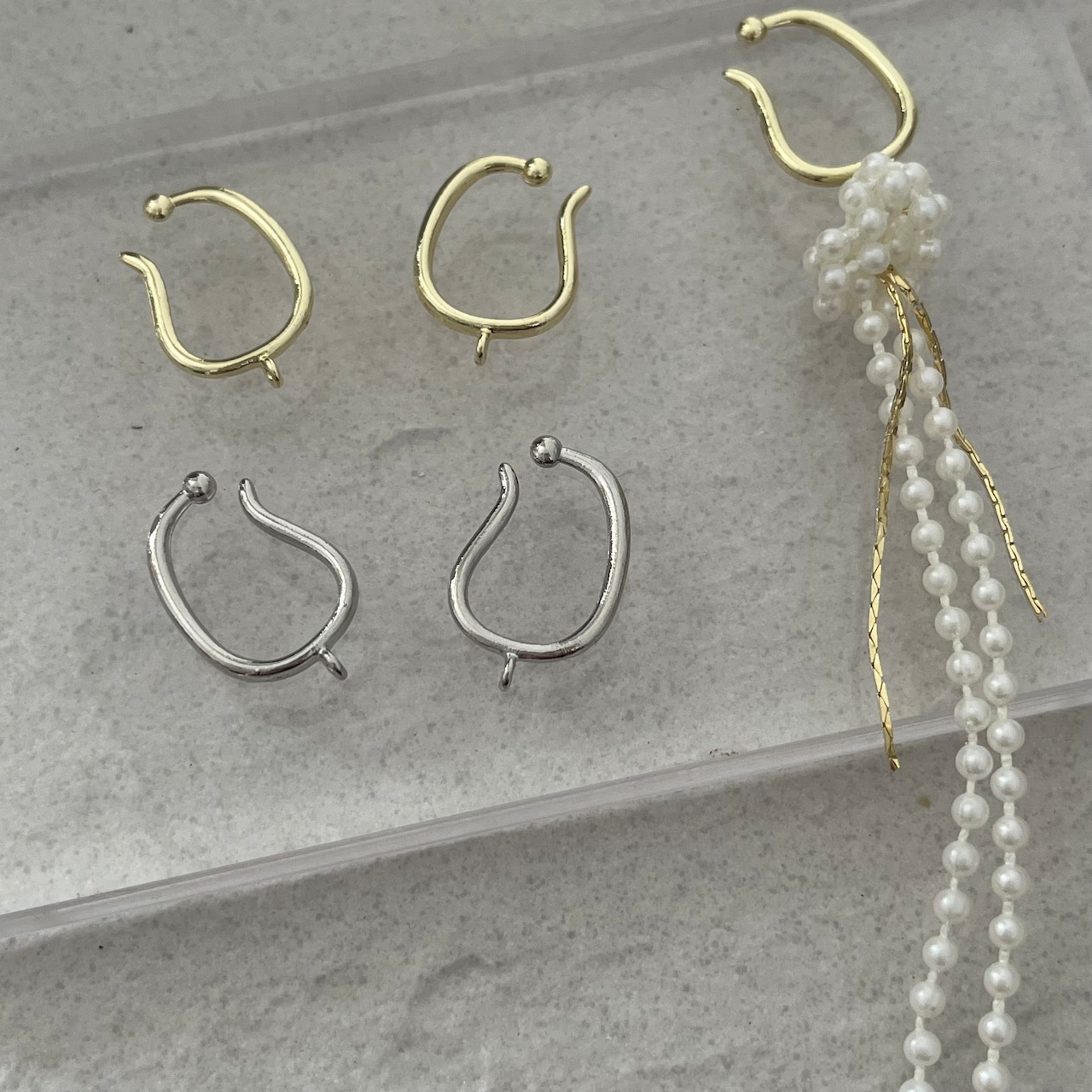 【2ペア】イヤーカフ/基礎パーツ/イヤリング　【数量限定でパール紐付】