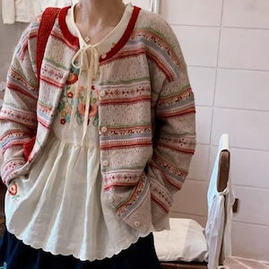 カラフルボーダーニットカーディガン ・8408 カラフルボーダーニットカーディガン ・8408