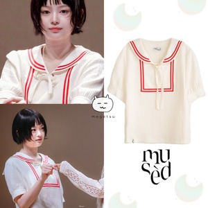 ★New Jeans ハニ 着用!!【mused】Mused Marine Blouse - Natural/Red