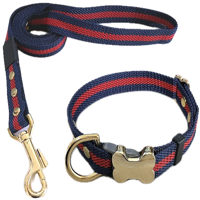 柴　ペット用リードと首輪セット 柴犬用首輪＆リード 紺・赤・紺 | BlueRedBlue