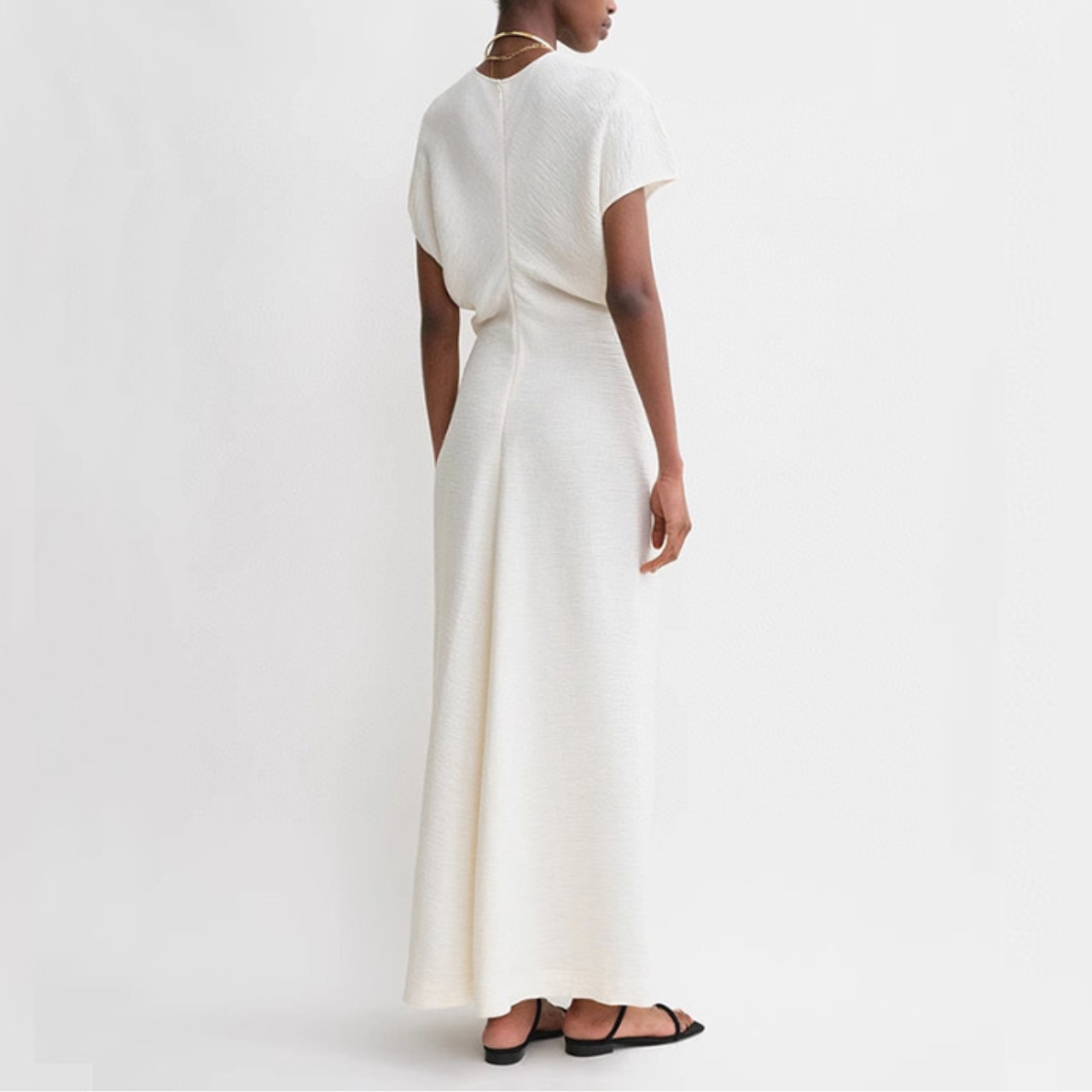 Crew neck short sleeve long dress T0261