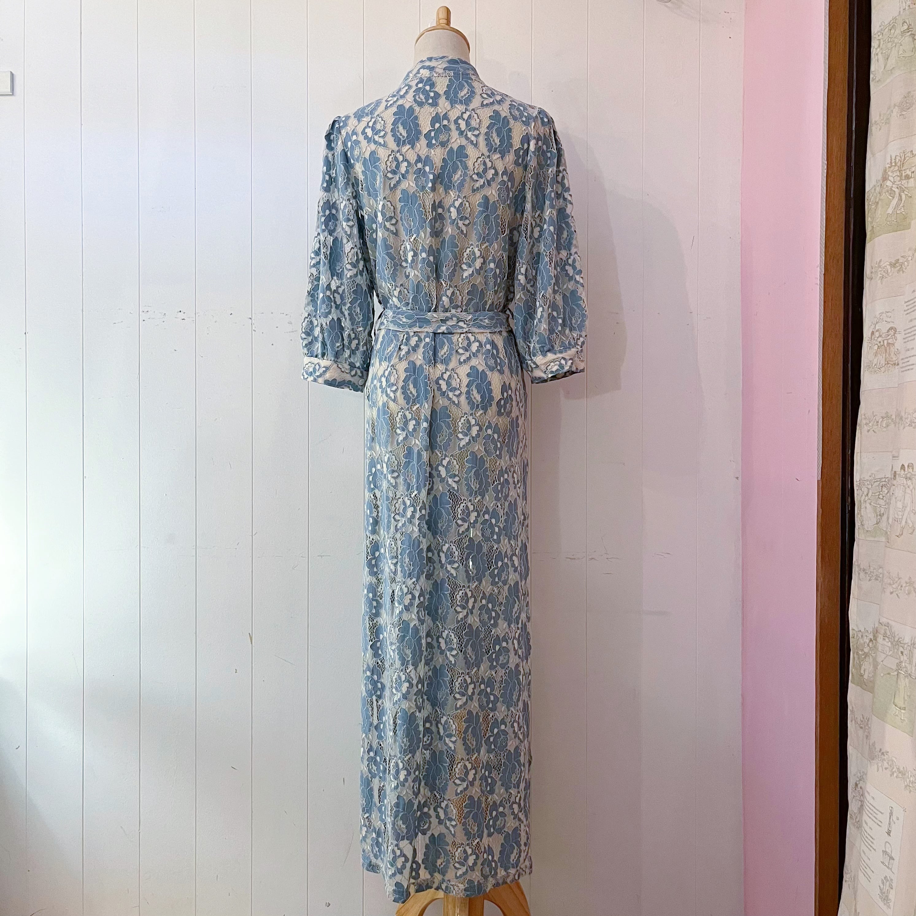 dusty blue flower lace one-piece