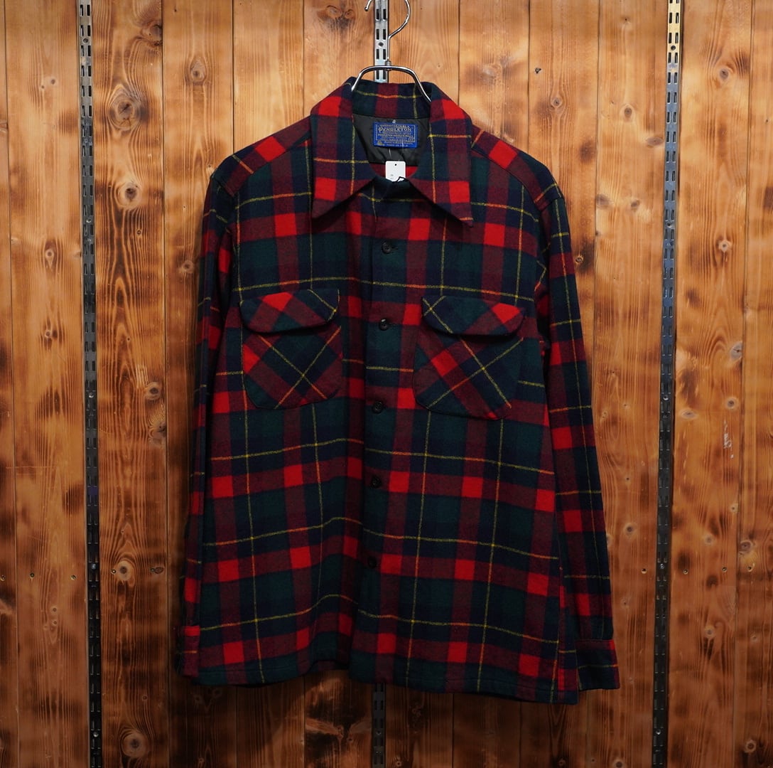 70s pendleton ボードシャツ M 開襟シャツ オープンカラーシャツ ペンドルトン ウールシャツ チェック