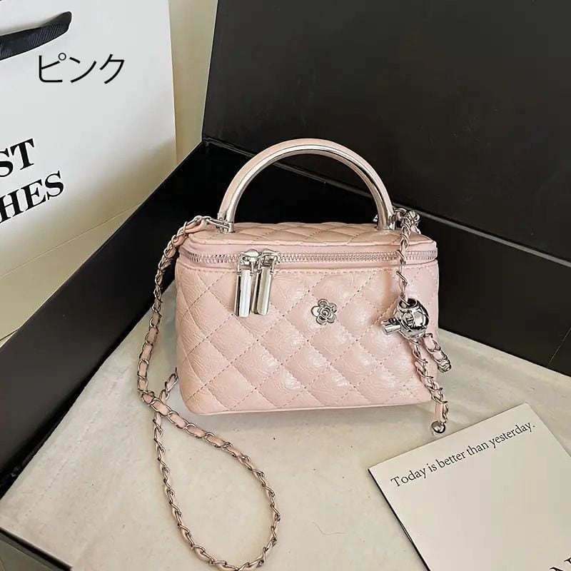 キルティングショルダーバッグ ピンクホワイト