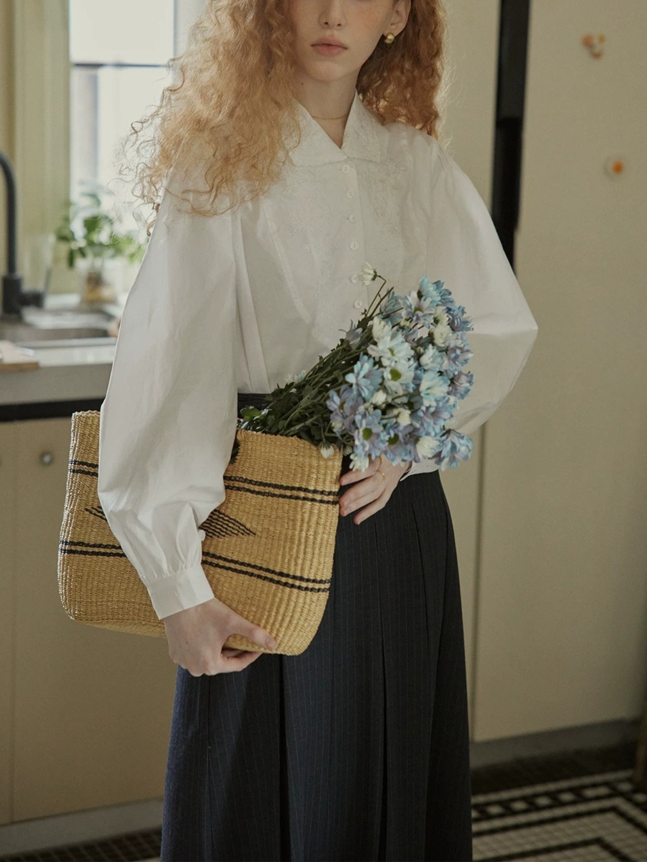 Albane Embroidery Scallop Collar Blouse F0797