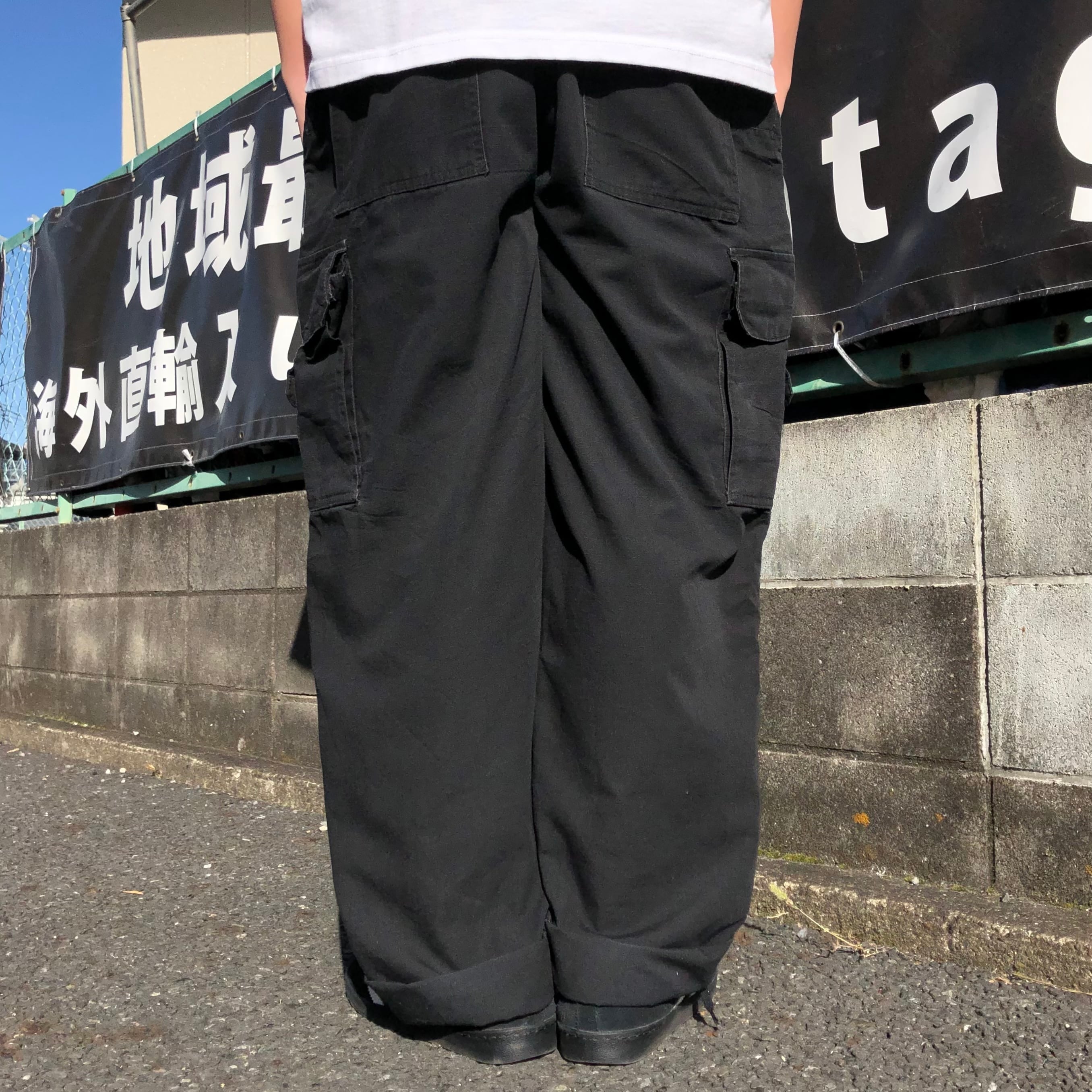 日本最大のブランド XLサイズ 黒 ブラック デニムカーゴパンツ ズボン ストレッチ マルチポケット