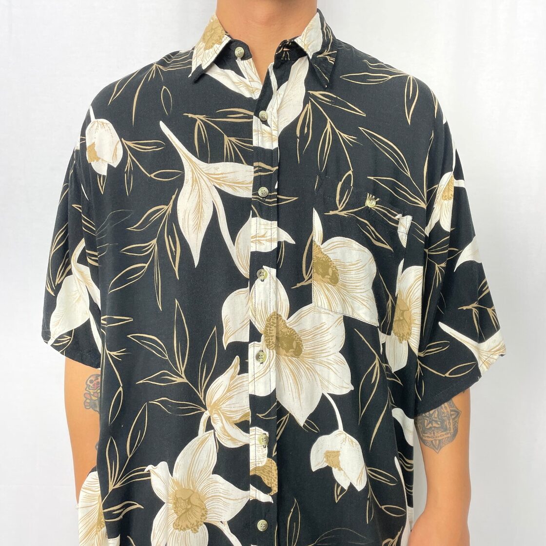 SUN CASUALS 総柄 半袖 レーヨン アロハシャツ メンズL 古着 