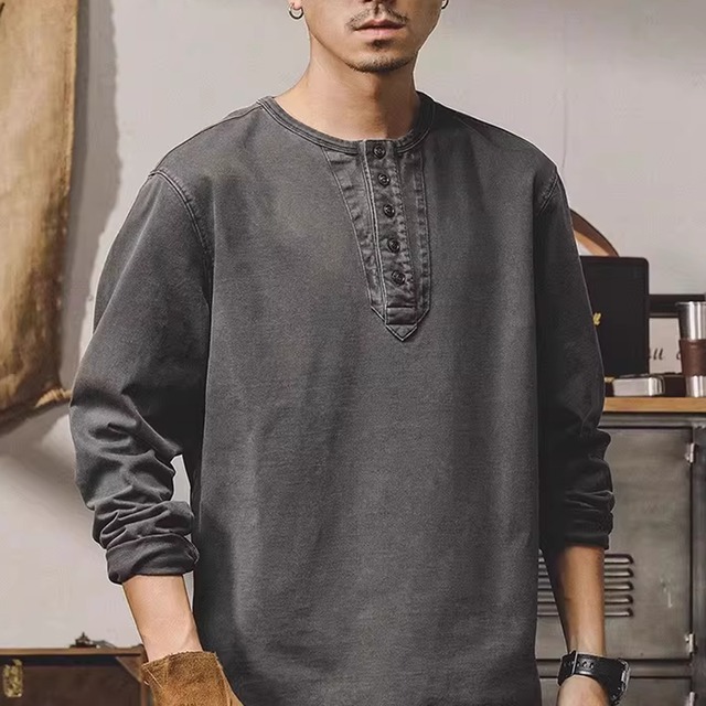 長袖 ヘンリーネック カットソー 2 カラー H00026