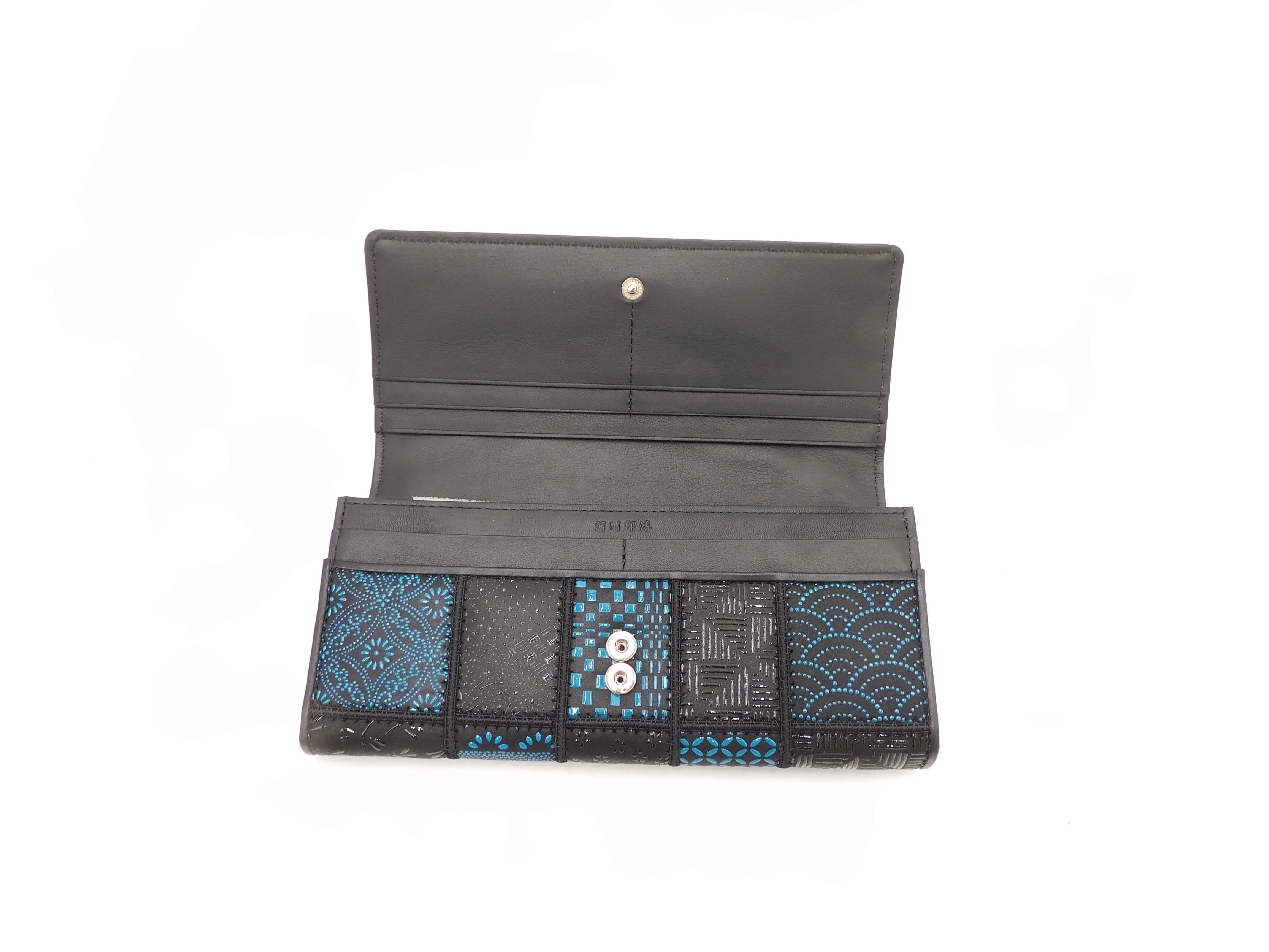 パッチワーク印傳 中L型長財布 ブルー | 浅草前川印傳｜公式