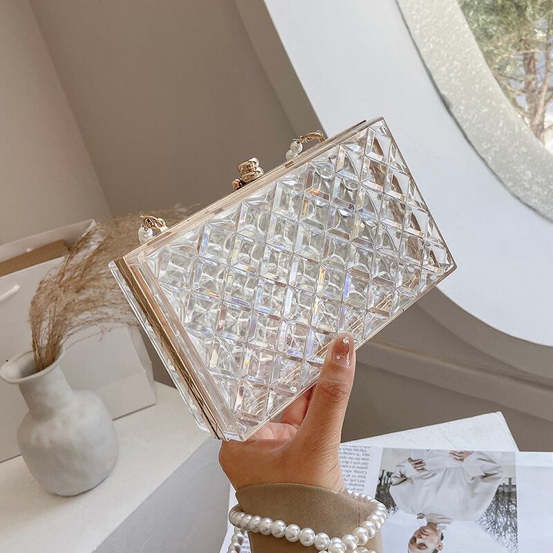 サマーパールチェーン 夏物 真珠 スクウェア メッセンジャーバッグ 手作りハンドバック55907821577