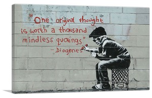バンクシー「一つの独創的な思想は千の愚かな引用に値する/One Original Thought Worth a Thousand Quotings」展示用フック付きキャンバスジークレ Banksy