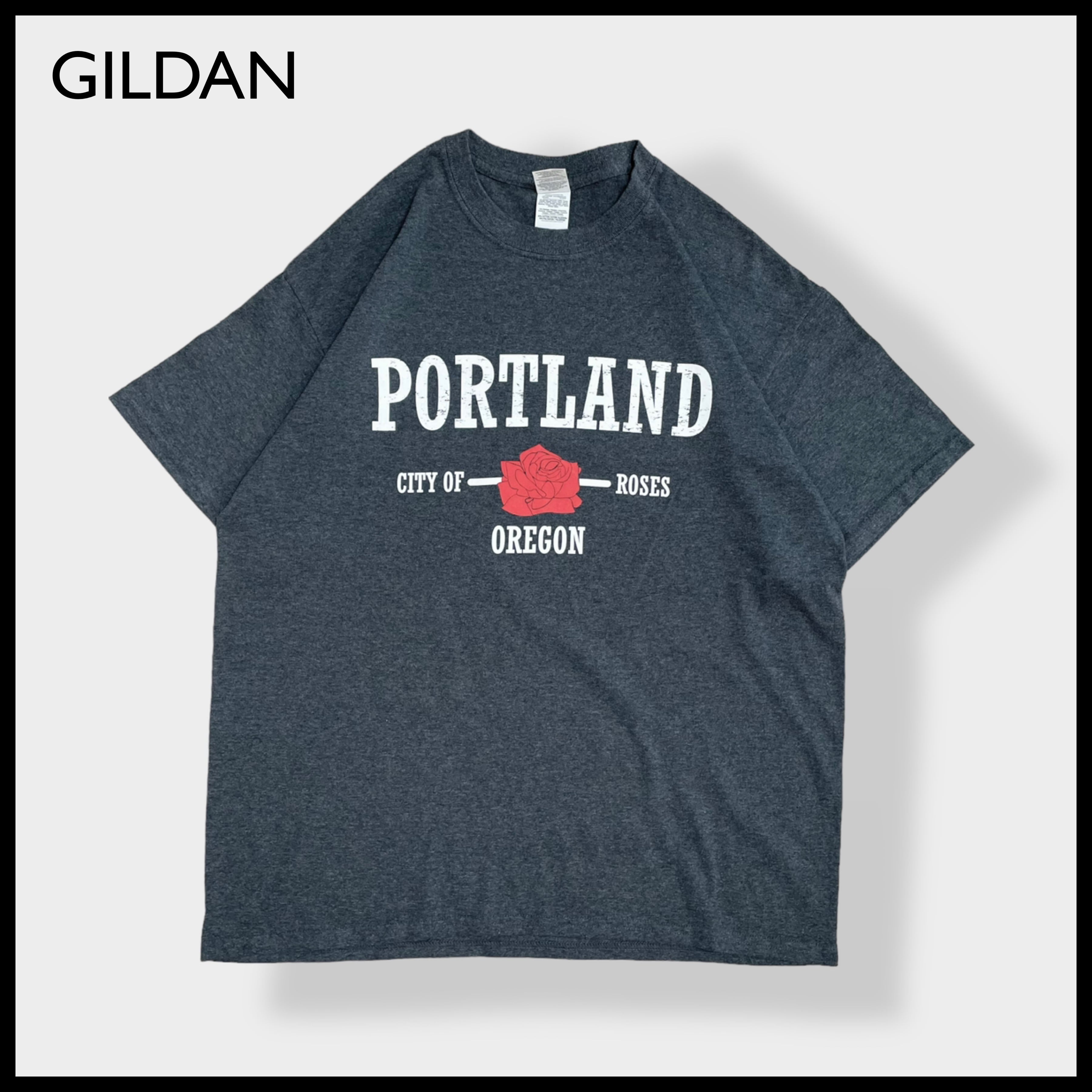 GILDAN】PORTLAND OREGON プリント Tシャツ ロゴ 半袖 LARGE ポート