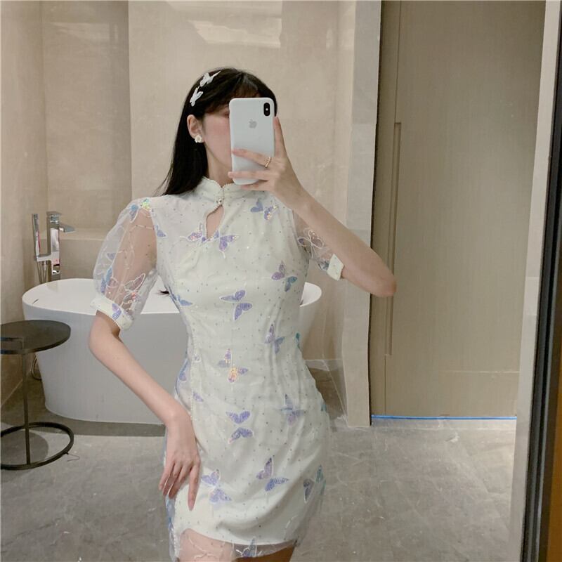 オータムスタイルButterflyデザイン 刺繍ドレス 秋物 ハンチェンe53176350518