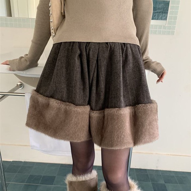 Fur combi flare skirt　B3868