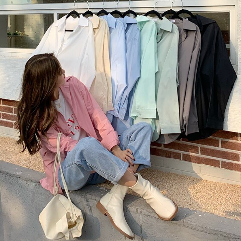 シャツ スプリングオータムスタイルルーズブラウス ホワイト 春物 秋物 YY-ファッション4005040839