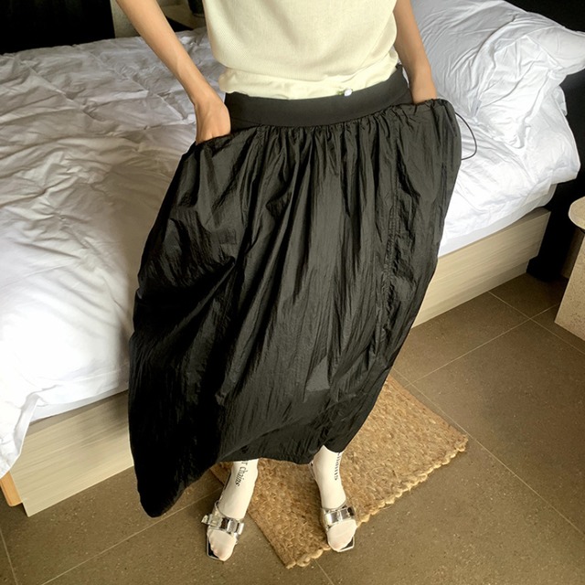 side drawstring gathered skirt with pockets L0564