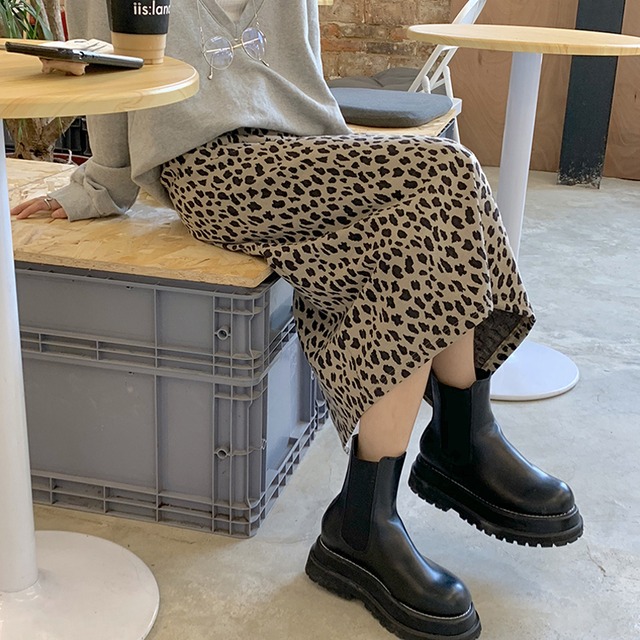 スカート スプリングオータムハイウェスト薄手レオパードAライン 春物 秋物 試着室38880991695