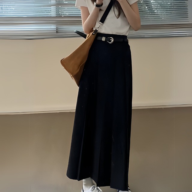 プリーツAラインスカート／2col【ベルト付き】　M01663