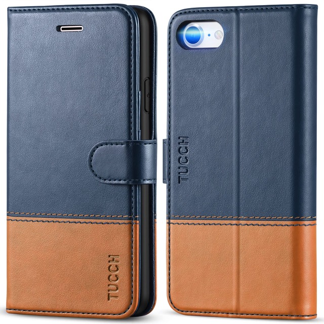 TUCCH iPhoneSE 第2/3世代 対応 ケース 手帳型 iPhone se2/se3/7/8用手帳型ケース 4.7インチ ブルー&ブラウン