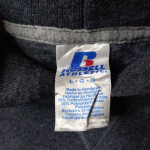 ラッセル　プルオーバーフーディー　パーカー　ビッグプリント　裏起毛　グレー　L