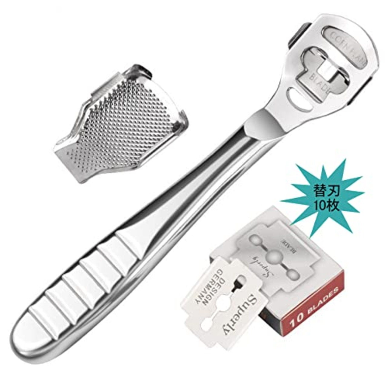 DFsucces 角質削り 魚の目 かかと 角質取り 角質ケア うおのめ 足魚の目 角質除去 替刃10枚付き (シルバー) 1.0 個
