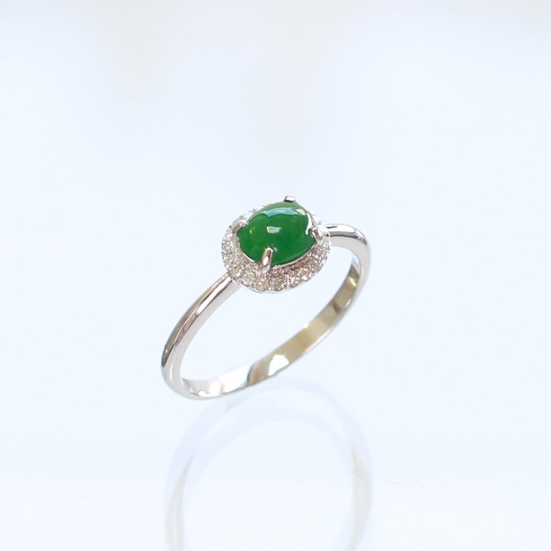 うる艶グリーン翡翠リング K10YG forest green jade diamond A貨翡翠