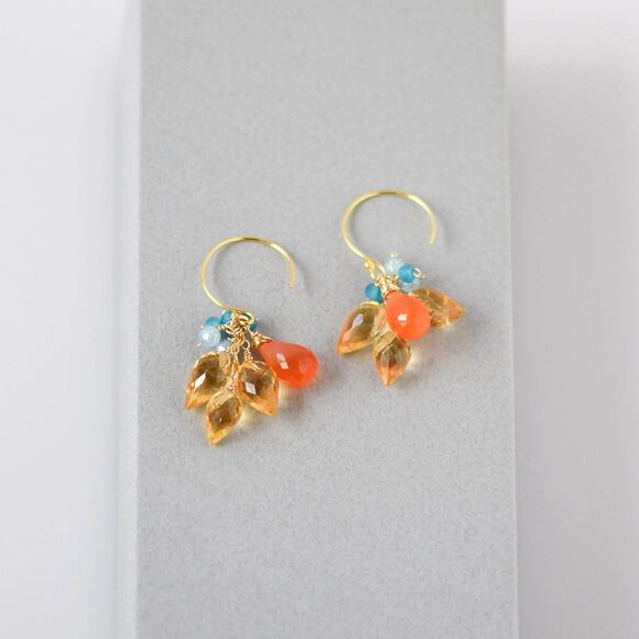 ビタミンカラーの花束 ― シトリン×カーネリアン ピアス 14kgf