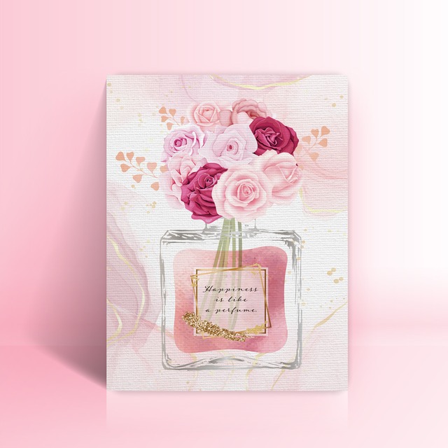 花と香水のアートキャンバスボード ピンク系・パープル系（長方形・正方形）