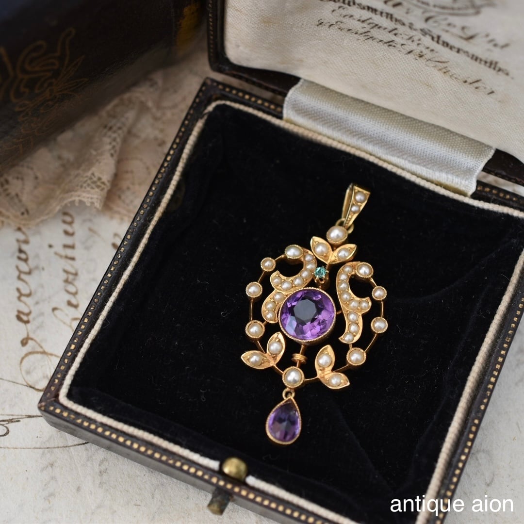 英国アンティーク 1916年 15ctゴールド 天然シードパール ハートの