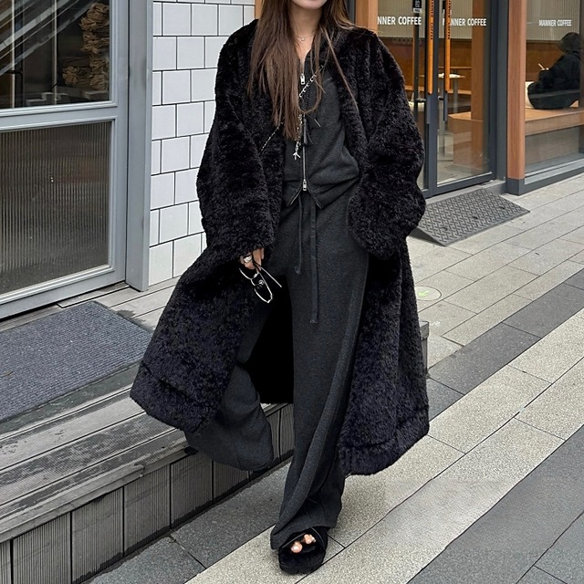 フェイクファーロングローブコート［S-L］