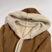 Mademoiselle NON NON マドモアゼルノンノン フード付き 羊革 ムートン コート /キャメルブラウン/本革/レザー/パパス/日本製