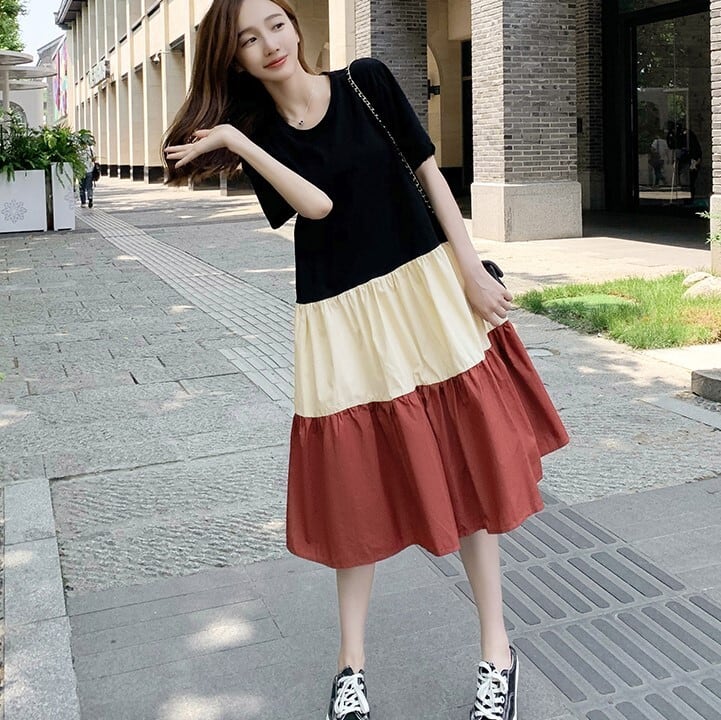 ワンピース ワンピドレス 膝下 ミモレ ミモレ丈 袖あり 半袖 5分袖 五分袖 ラウンドネック クルーネック Aライン かわいい 大人可愛い カジュアル おしゃれ お洒落 かっこいい レトロ ラブリー キュート ガーリー ルーズ 無地 春 夏 秋 10代 20代 レディース 女性用 通勤 学生 通学 デート お出かけ 公園デビュー 女子会 お泊まり 休日 旅行 普段使い モテ 体系カバー L XL 2XL 3XL 4XL 大きいサイズ 大きい 大きめ ビッグサイズ ゆったり ゆる 黒 ブラック