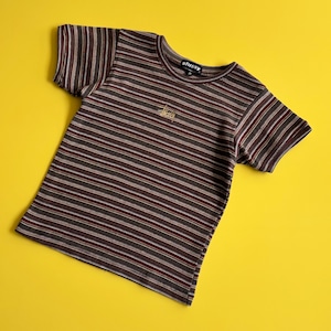 -USED- MADE IN USA 90s STUSSY BORDER T-SHIRTS -BROWN- [WOMEN S]