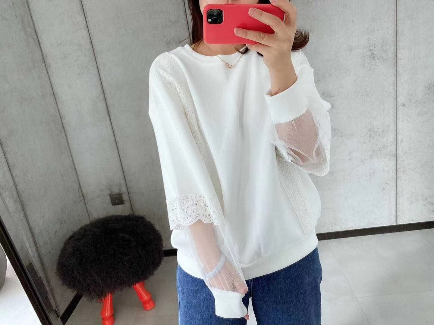 袖チュールレーストップス