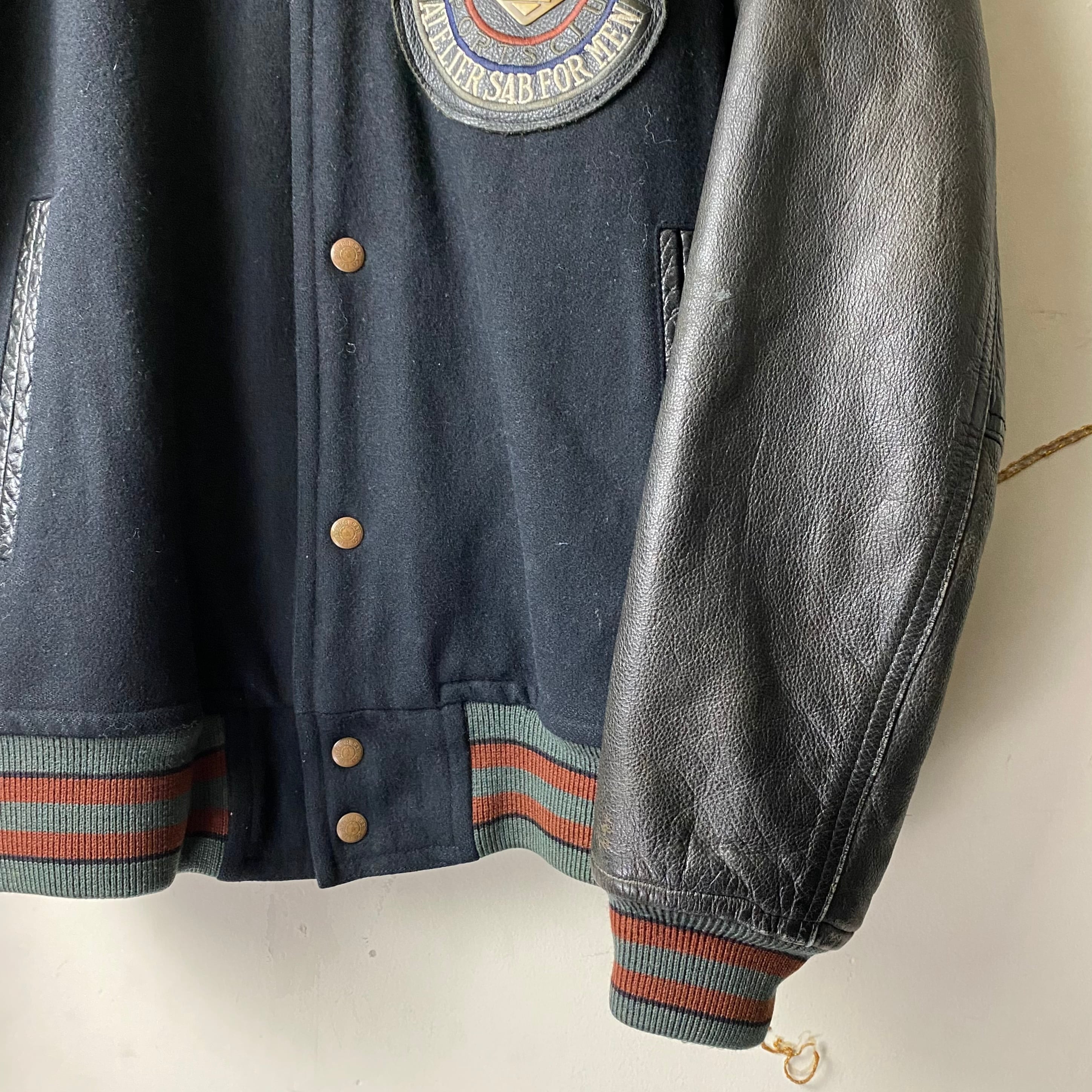 vintage ATELIER SAB FOR MEN leather sleeves all black blouson 