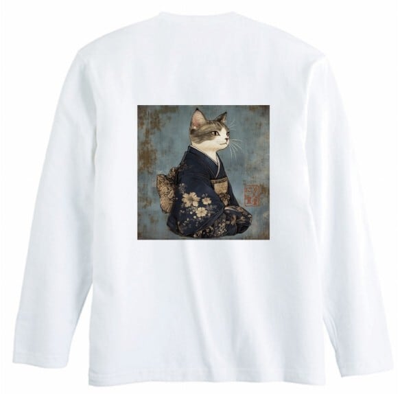 気高き和猫 肖像画 ロンT リブなし/ Noble Japanese Cat long sleeve T