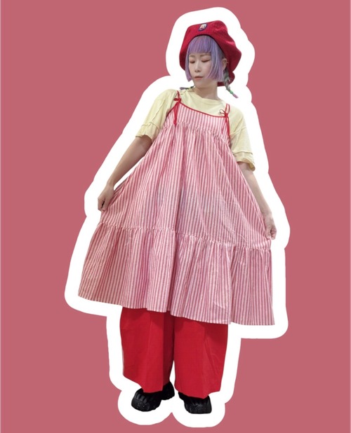 【9/27(日)21:00-9/30(水)12:00まで限定❣️】+R / Cami dress（赤ストライプ）