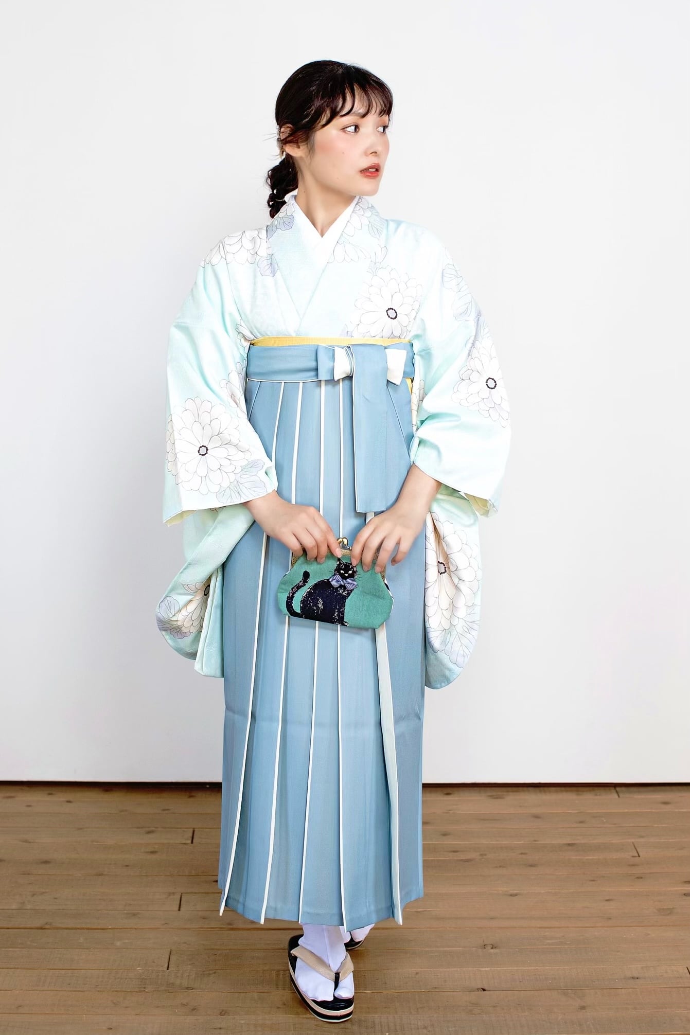 Kimono Sienne 卒業式袴3点セット 菊 二尺袖着物 袴 ミント×くすみ