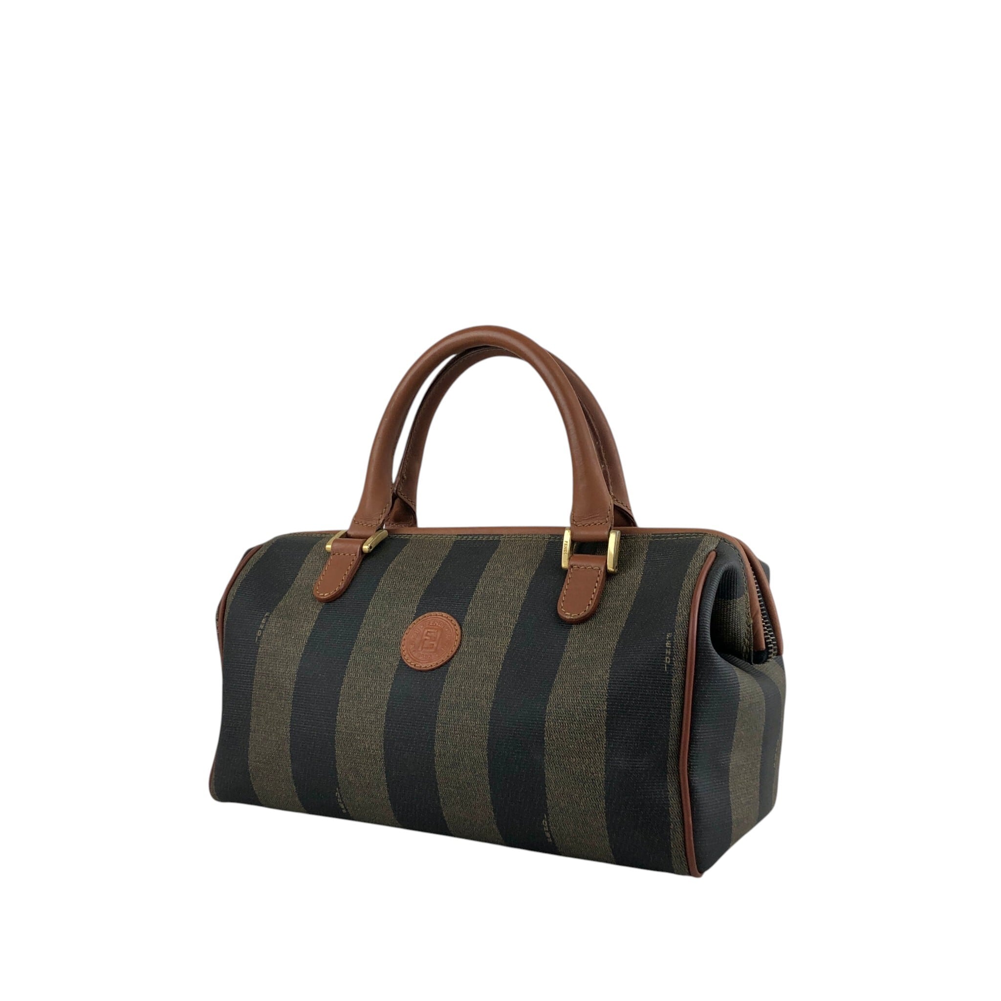 美品 FENDI フェンディ ペカン ボストンバッグ 南京錠 PVCレザー 黒茶 FENDI フェンディ ペカン ハンドバッグ ブラウン PVCレザー ミニ