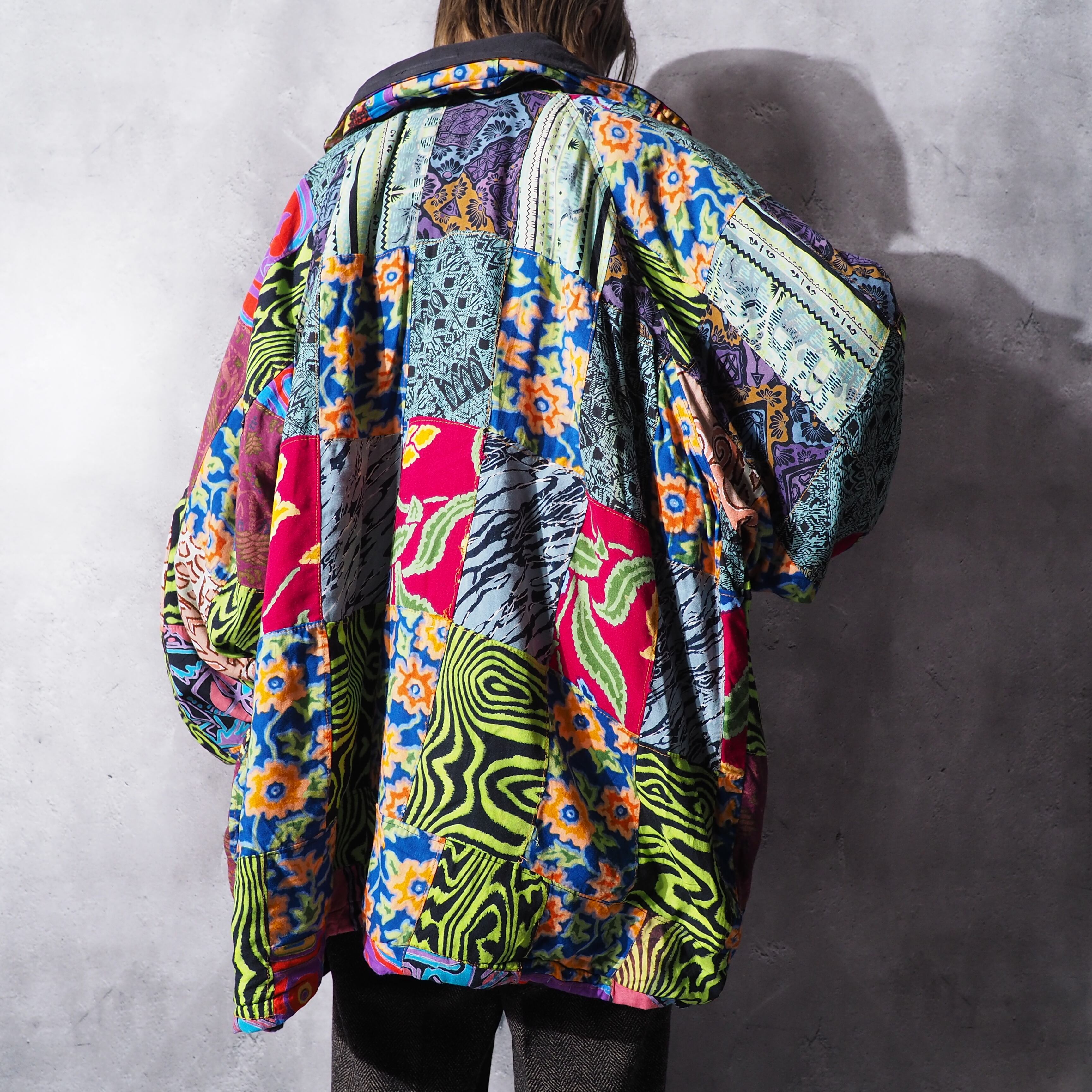 psychedelic × ethnic patchwork panel switching Design vintage loose silhouette jacket