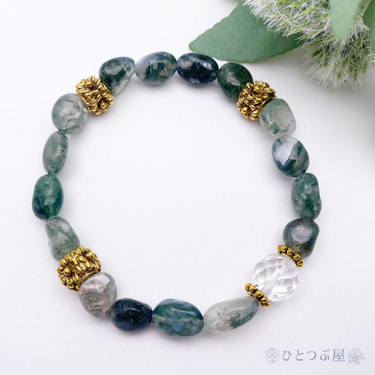「森の静寂を手元に:モスアゲートとグリーンマイカの癒しのブレスレット」 ffeb549e621013fd7048ddf135b22f