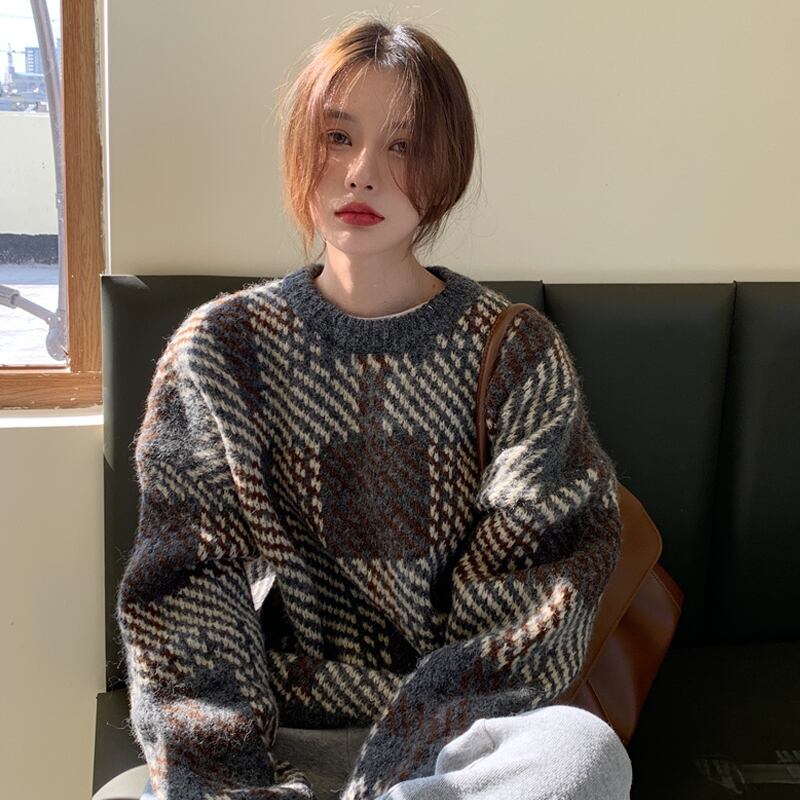 スタンダードスタイルセーター レディーススプリングオータムルーズプルオーバー ロング レトロ 春物 秋物 試着室92717275343