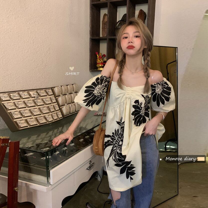 スタンダードプリントシャツ 薄手サマートップス レトロ 大人ガーリー スウィート キュート カジュアル 夏物 モンロー97720932485