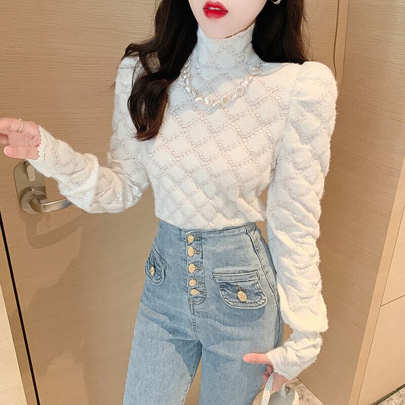 レースTシャツ オータムウィンタースリムソリッド カラートップス ロング 秋物 冬物 ソリッドカラー ガールズファッション52698143715