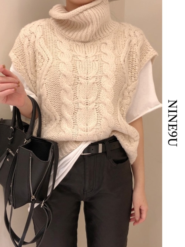 vest off-turtle cable-knit【NINE4931】