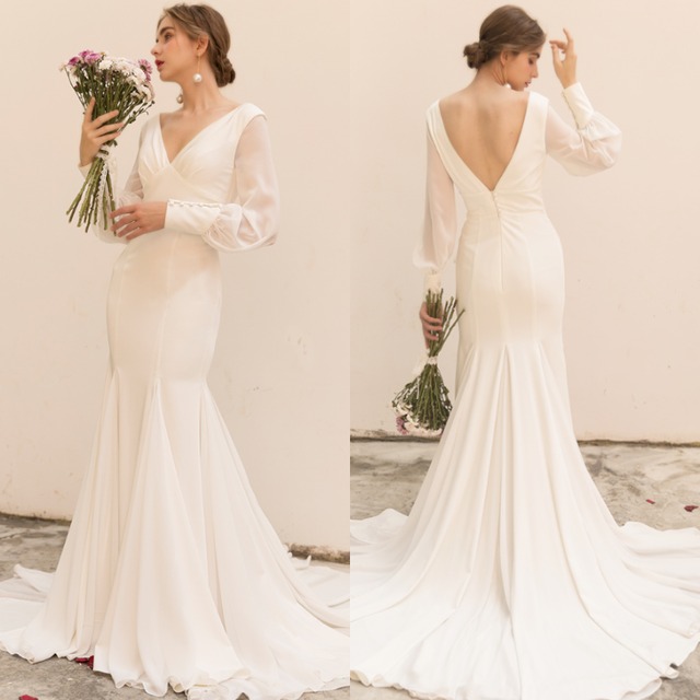 背中空き袖付きドレスw202 | Miharu shop美晴ドレスショップ 