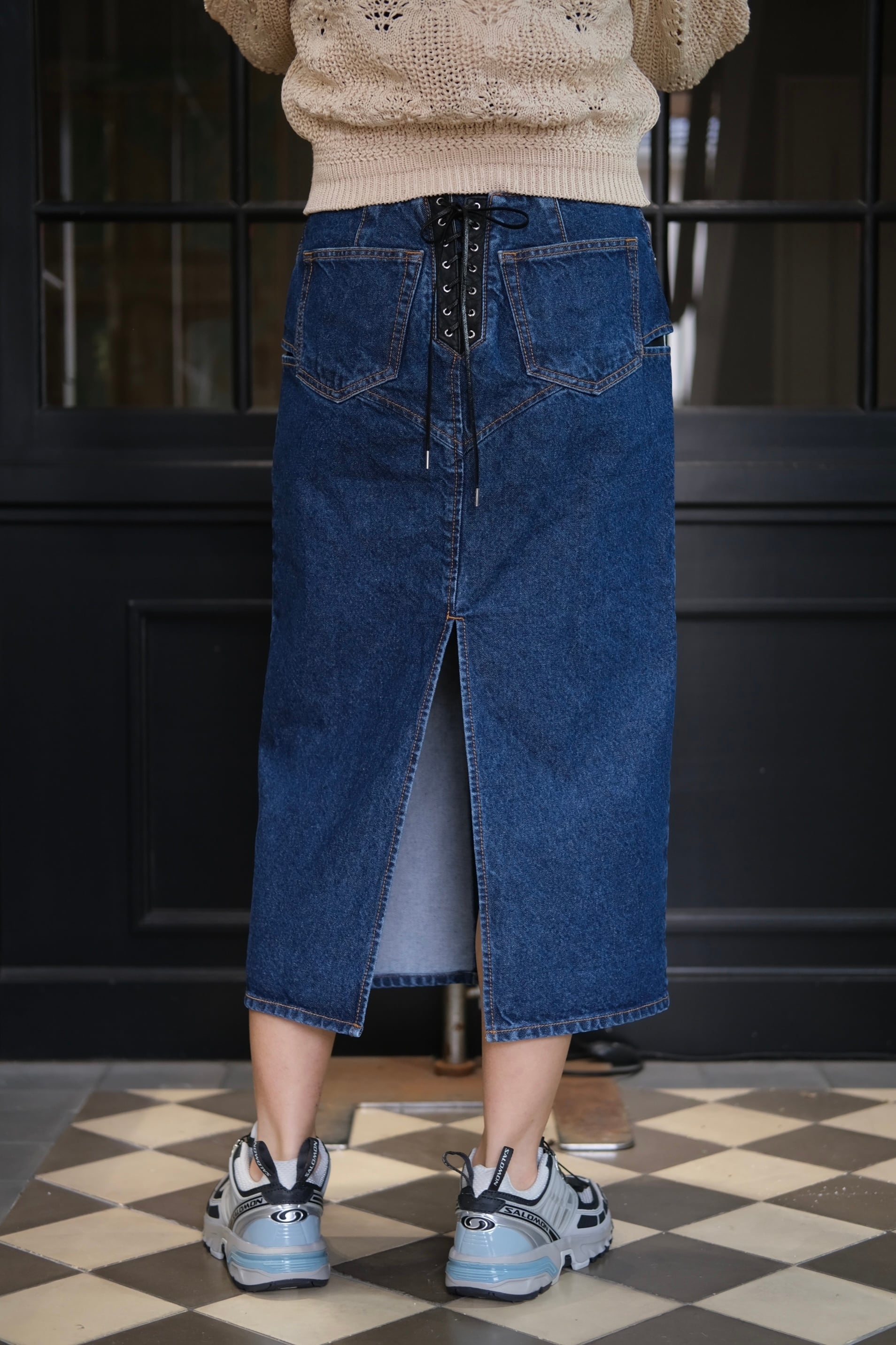 FETICO】CUT-OUT DENIM MIDI SKIRT - indigo - | loop