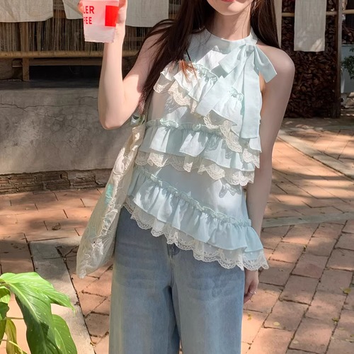 サイドリボンネックレースノースリーブ ・10321