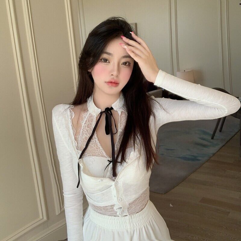 レースサマーホワイトショートホルタートップス リボン 夏物 ブラックストロベリース19843925483